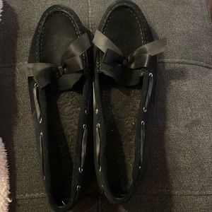 Black Suede Vionic Alice moccasin slipper with Bow size 10